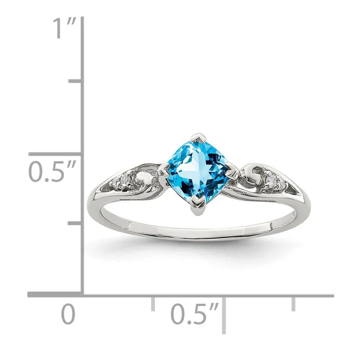 Rings Goldia Sterling Silver Rhodium Plated Diamond and Sky Blue Topaz Cushion Ring