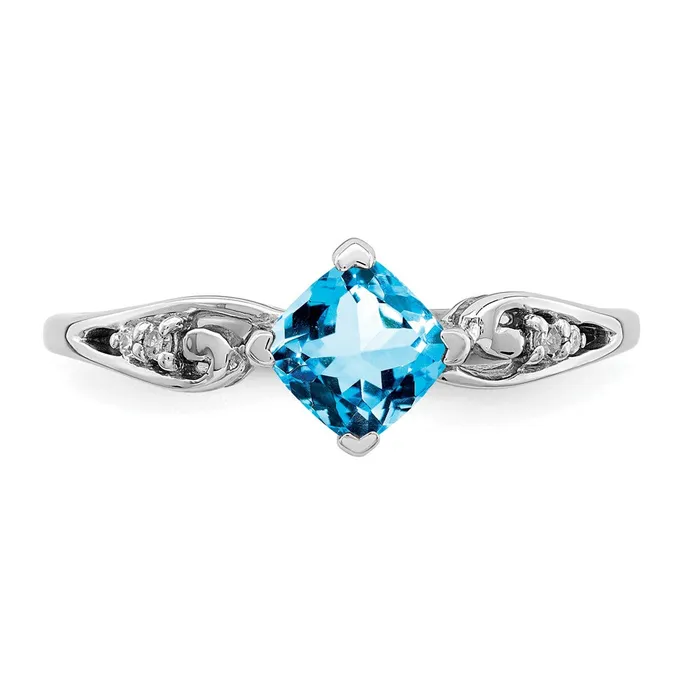 Rings Goldia Sterling Silver Rhodium Plated Diamond and Sky Blue Topaz Cushion Ring