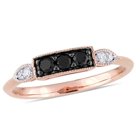 Rings JMS always Original Amour 10k Pink Gold 14 CT TDW Black and White Diamond Ring Rings JMS always Original Amour 10k Pink Gold 14 CT TDW Black and White Diamond Ring