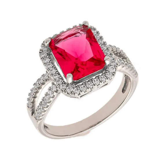 Rings JMS always Original Elegant Confetti Womens 18K White Gold Plated Red CZ Simulated Cushion Diamond Halo Statement Cocktail Ring Rings JMS always Original Elegant Confetti Womens 18K White Gold Plated Red CZ Simulated Cushion Diamond Halo Statement Cocktail Ring