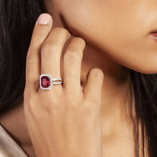 Rings JMS always Original Elegant Confetti Womens 18K White Gold Plated Red CZ Simulated Cushion Diamond Halo Statement Cocktail Ring Rings JMS always Original Elegant Confetti Womens 18K White Gold Plated Red CZ Simulated Cushion Diamond Halo Statement Cocktail Ring