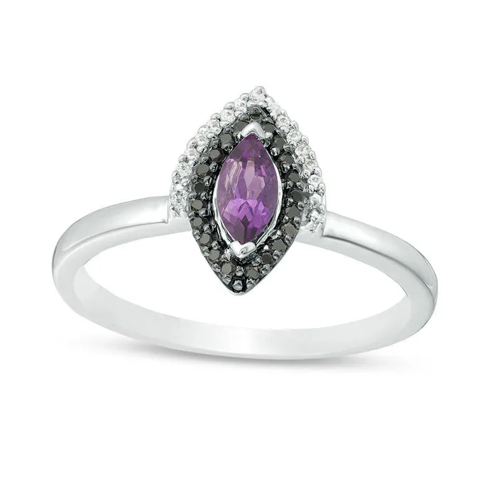 Rings Marquise Amethyst and 010 CT TW Enhanced Black and White Natural Diamond Frame Ring in Sterling Silver Goldia Rings Marquise Amethyst and 010 CT TW Enhanced Black and White Natural Diamond Frame Ring in Sterling Silver Goldia