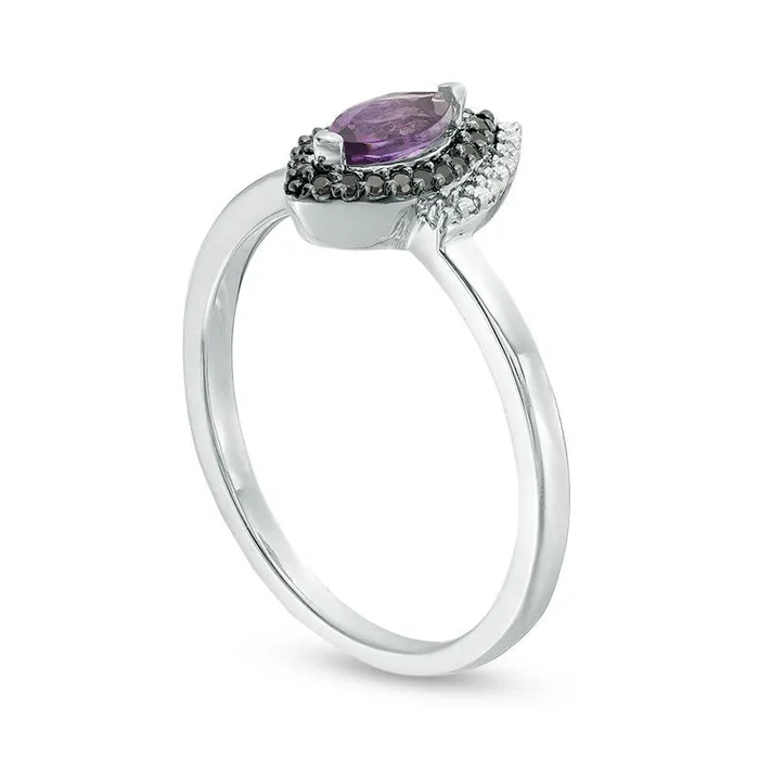 Rings Marquise Amethyst and 010 CT TW Enhanced Black and White Natural Diamond Frame Ring in Sterling Silver Goldia Rings Marquise Amethyst and 010 CT TW Enhanced Black and White Natural Diamond Frame Ring in Sterling Silver Goldia