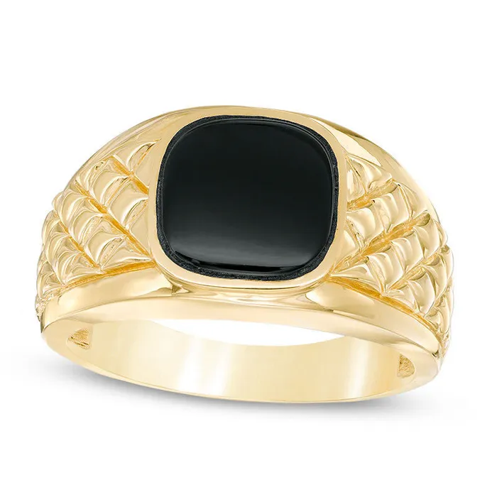 Rings Mens 100mm CushionCut Onyx Quilted Ring in Solid 10K Yellow Gold Goldia Rings Mens 100mm CushionCut Onyx Quilted Ring in Solid 10K Yellow Gold Goldia