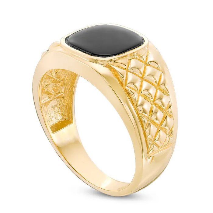 Rings Mens 100mm CushionCut Onyx Quilted Ring in Solid 10K Yellow Gold Goldia Rings Mens 100mm CushionCut Onyx Quilted Ring in Solid 10K Yellow Gold Goldia
