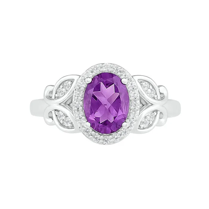 Rings Oval Amethyst and White LabCreated Sapphire Frame LeafSides Ring in Sterling Silver Goldia Rings Oval Amethyst and White LabCreated Sapphire Frame LeafSides Ring in Sterling Silver Goldia
