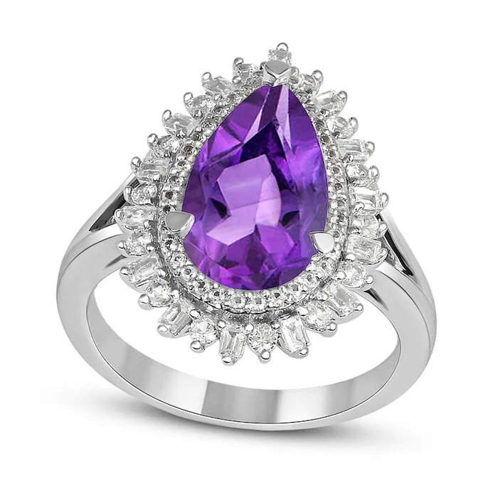 Rings PearShaped Amethyst and White LabCreated Sapphire Double Shadow Frame Split Shank Ring in Sterling Silver Goldia