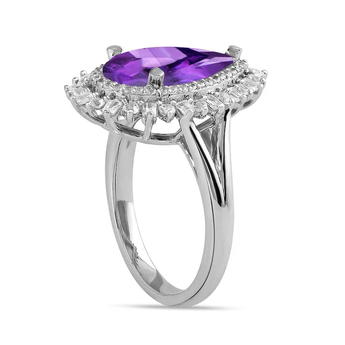 Rings PearShaped Amethyst and White LabCreated Sapphire Double Shadow Frame Split Shank Ring in Sterling Silver Goldia Rings PearShaped Amethyst and White LabCreated Sapphire Double Shadow Frame Split Shank Ring in Sterling Silver Goldia