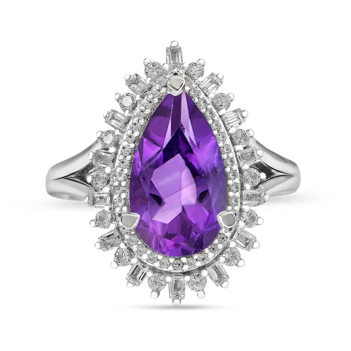 Rings PearShaped Amethyst and White LabCreated Sapphire Double Shadow Frame Split Shank Ring in Sterling Silver Goldia Rings PearShaped Amethyst and White LabCreated Sapphire Double Shadow Frame Split Shank Ring in Sterling Silver Goldia