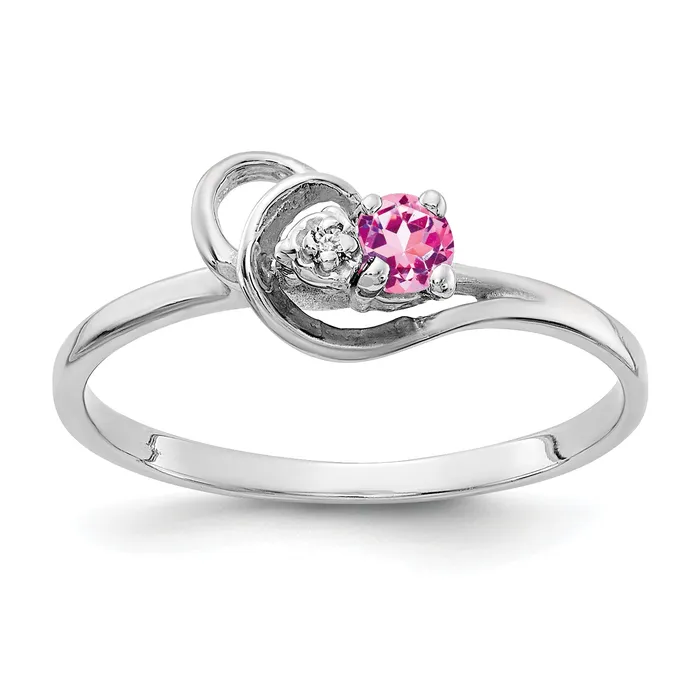 Rings Solid 14k White Gold 3mm PinK Simulated Sapphire AAA CZ Ring Goldia