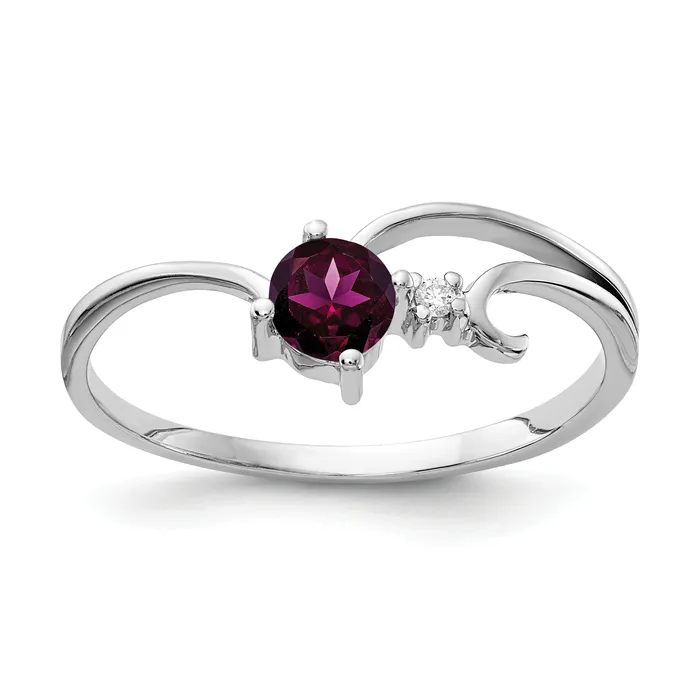 Rings Solid 14k White Gold 4mm Rhodolite Simulated Garnet AAA CZ Ring Goldia