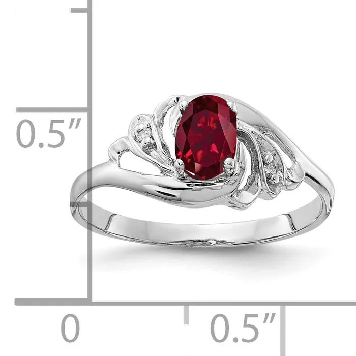 Rings Solid 14k White Gold 6x4mm Oval Created Simulated Ruby VS CZ Ring Goldia