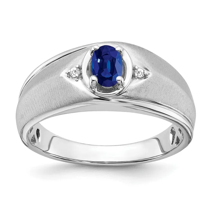 Rings Solid 14k White Gold Oval Simulated Sapphire and CZ Mens Ring Goldia Rings Solid 14k White Gold Oval Simulated Sapphire and CZ Mens Ring Goldia