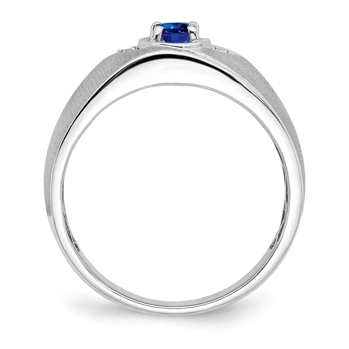 Rings Solid 14k White Gold Oval Simulated Sapphire and CZ Mens Ring Goldia