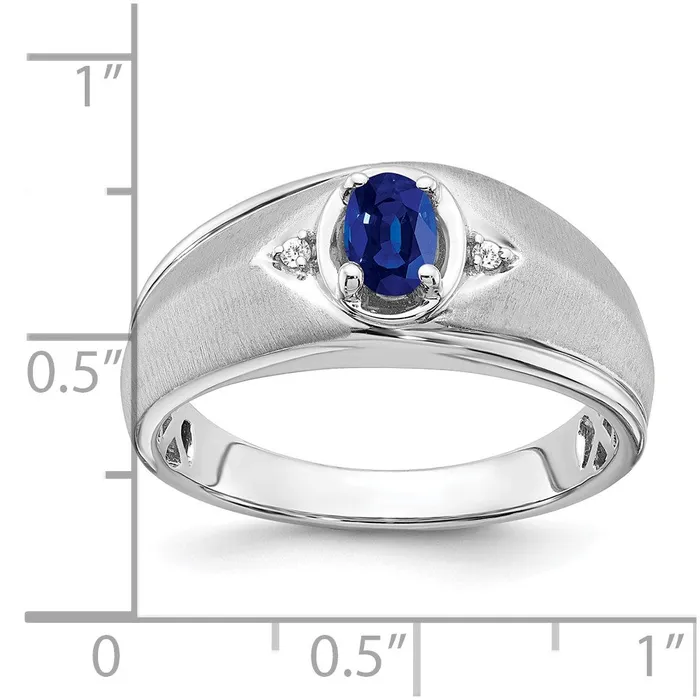 Rings Solid 14k White Gold Oval Simulated Sapphire and CZ Mens Ring Goldia
