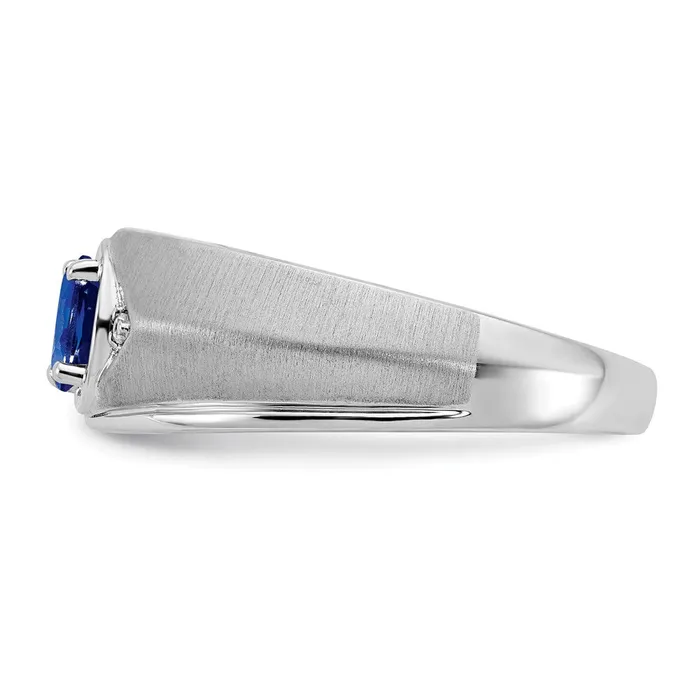 Rings Solid 14k White Gold Oval Simulated Sapphire and CZ Mens Ring Goldia