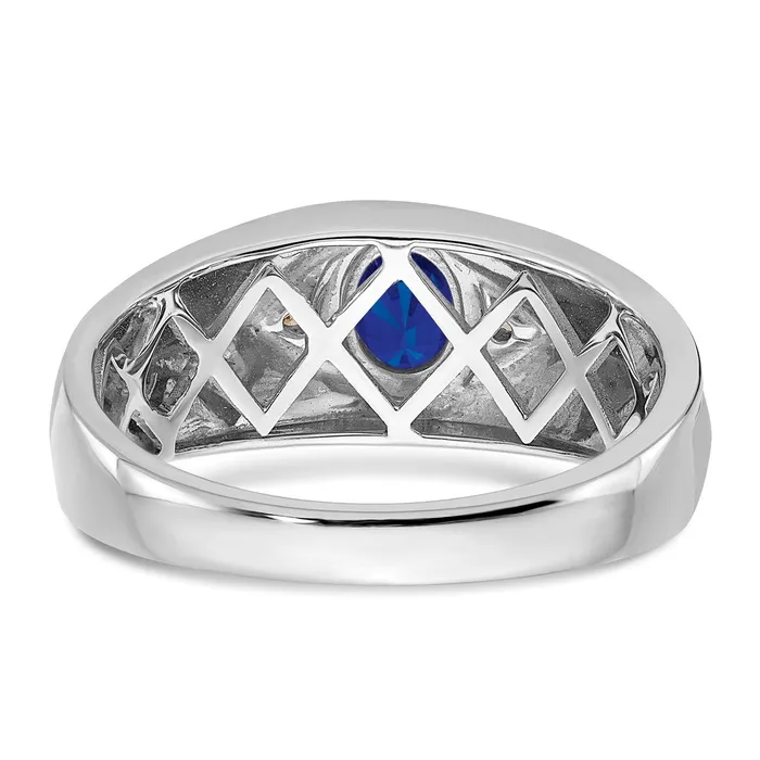 Rings Solid 14k White Gold Oval Simulated Sapphire and CZ Mens Ring Goldia