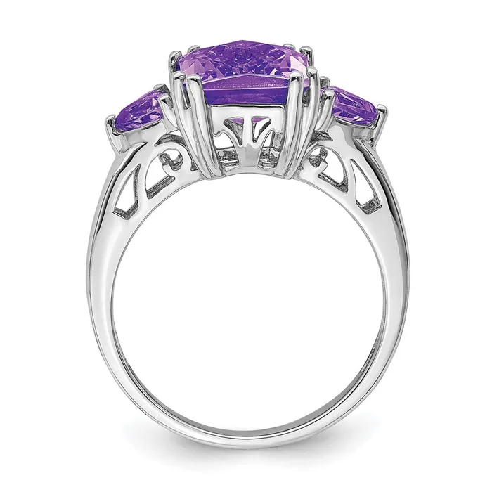 Rings Sterling Silver Rhodiumplated CheckerCut Amethyst Ring Goldia