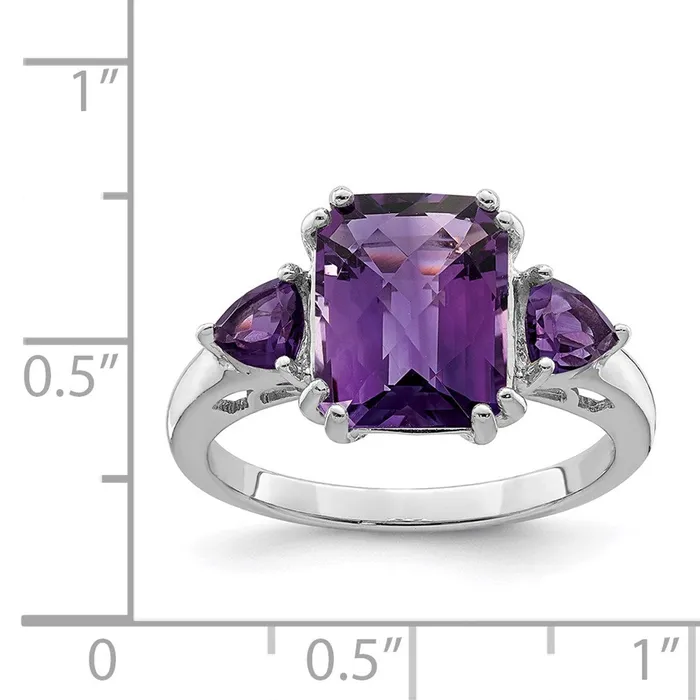 Rings Sterling Silver Rhodiumplated CheckerCut Amethyst Ring Goldia
