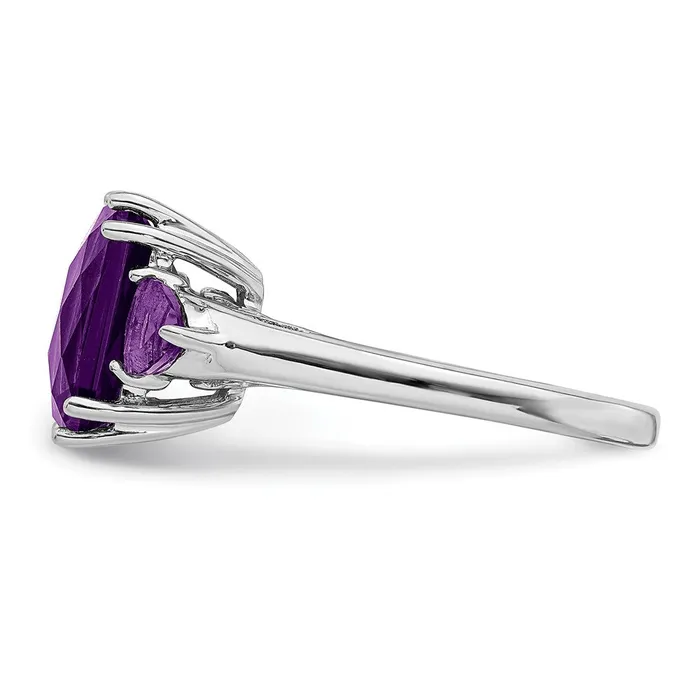 Rings Sterling Silver Rhodiumplated CheckerCut Amethyst Ring Goldia