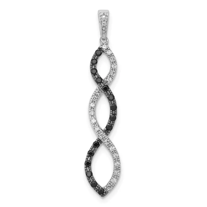 Solid 14k White Gold 14ct BlacK and Simulated CZ Twisted Pendant Goldia Necklaces Solid 14k White Gold 14ct BlacK and Simulated CZ Twisted Pendant Goldia Necklaces