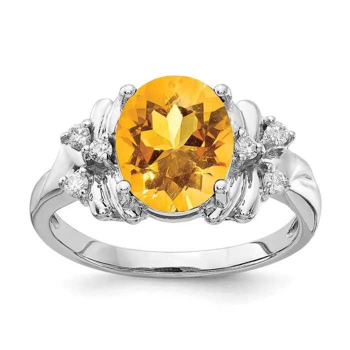 Solid 14k White Gold 10x8mm Oval Simulated Citrine A CZ Ring Goldia Rings Solid 14k White Gold 10x8mm Oval Simulated Citrine A CZ Ring Goldia Rings