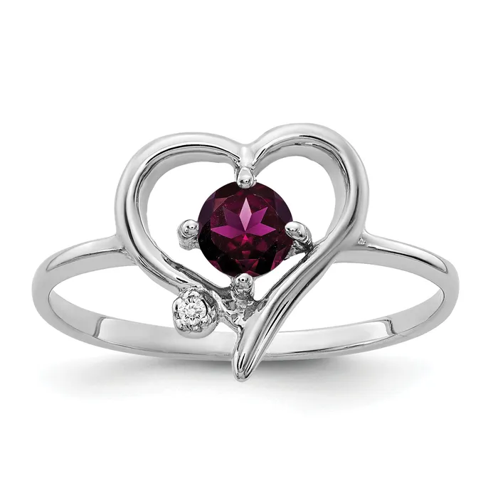 Solid 14k White Gold 4mm Rhodolite Simulated Garnet VS CZ Ring Goldia Rings