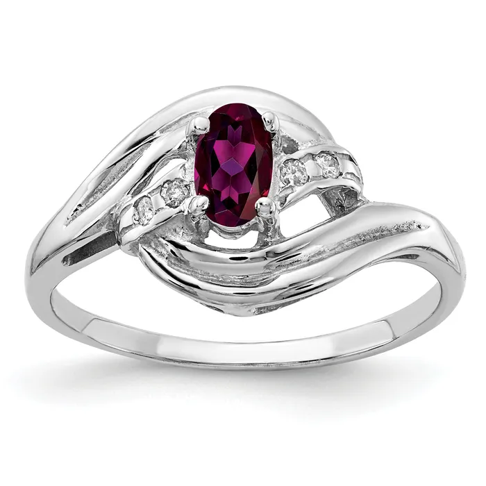 Solid 14k White Gold 5x3mm Oval Rhodolite Simulated Garnet VS CZ Ring Goldia Rings Solid 14k White Gold 5x3mm Oval Rhodolite Simulated Garnet VS CZ Ring Goldia Rings