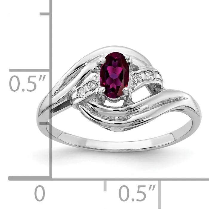 Solid 14k White Gold 5x3mm Oval Rhodolite Simulated Garnet VS CZ Ring Goldia Rings