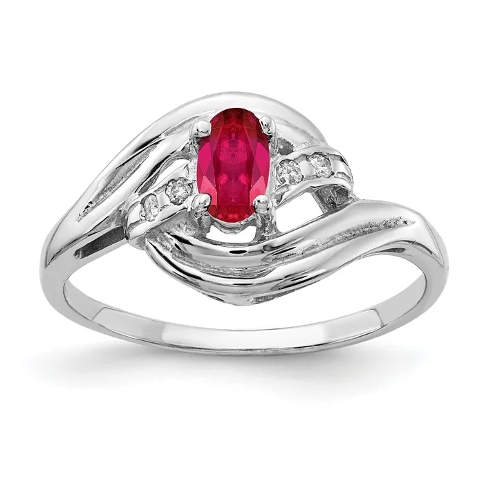Solid 14k White Gold 5x3mm Oval Simulated Ruby AA CZ Ring Goldia Rings