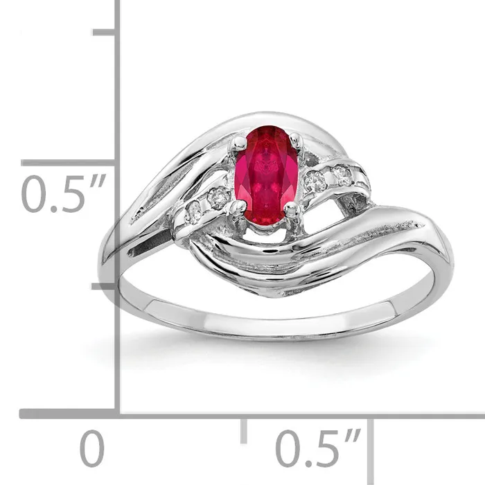 Solid 14k White Gold 5x3mm Oval Simulated Ruby AA CZ Ring Goldia Rings