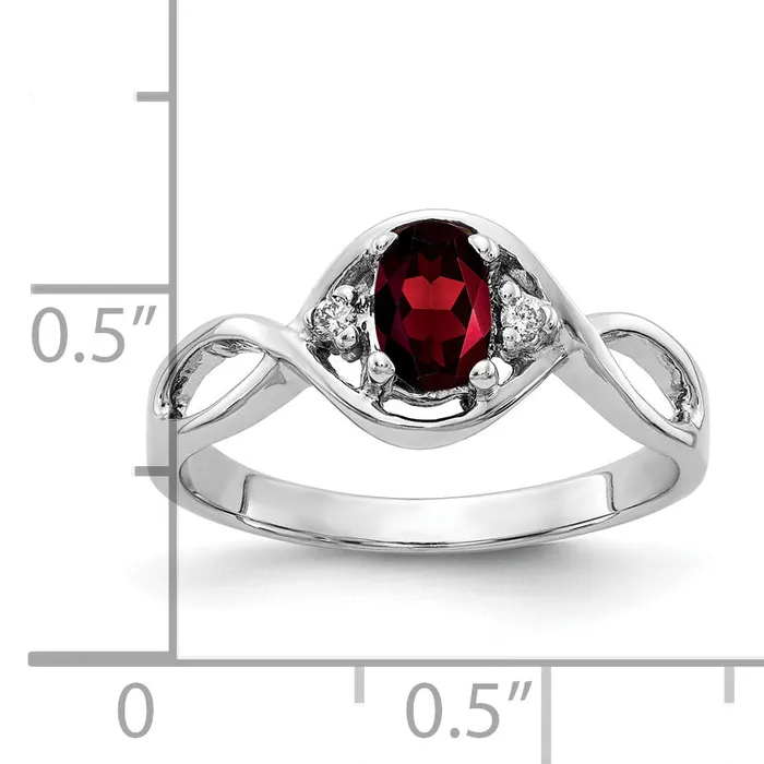 Solid 14k White Gold 6x4mm Oval Simulated Garnet ChecKer VS CZ Ring Goldia Rings