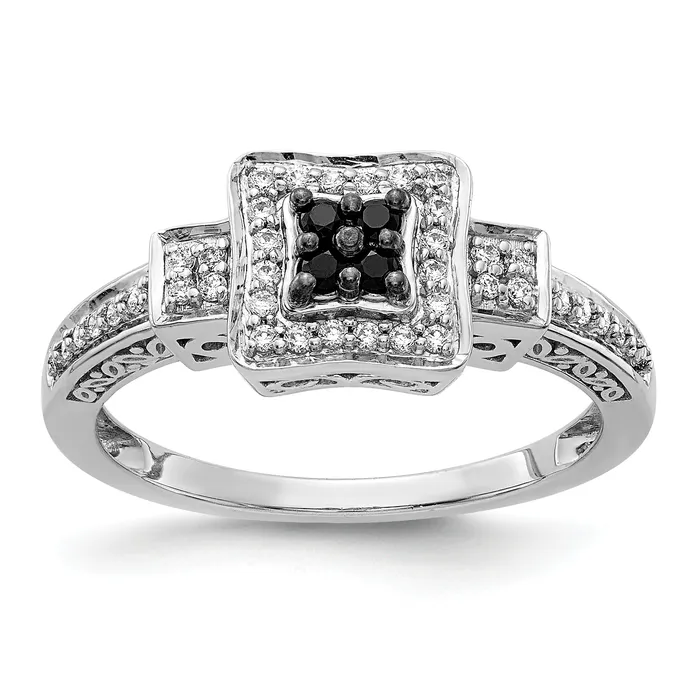 Solid 14k White Gold and BlacK Simulated CZ Square Ring Goldia Rings