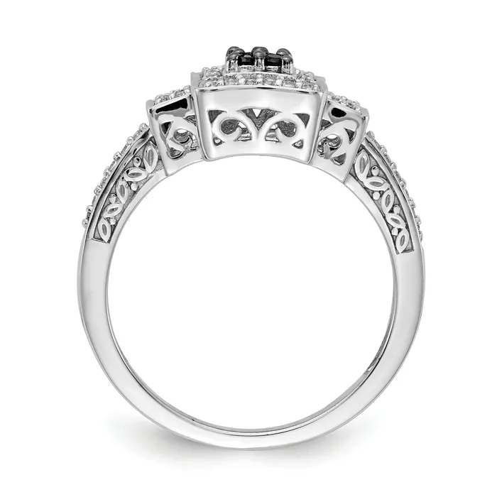 Solid 14k White Gold and BlacK Simulated CZ Square Ring Goldia Rings