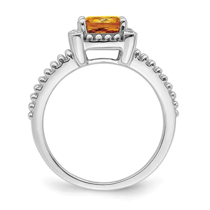 Solid 14k White Gold Cushion Simulated Citrine and CZ Ring Goldia Rings