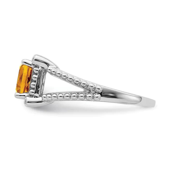 Solid 14k White Gold Cushion Simulated Citrine and CZ Ring Goldia Rings