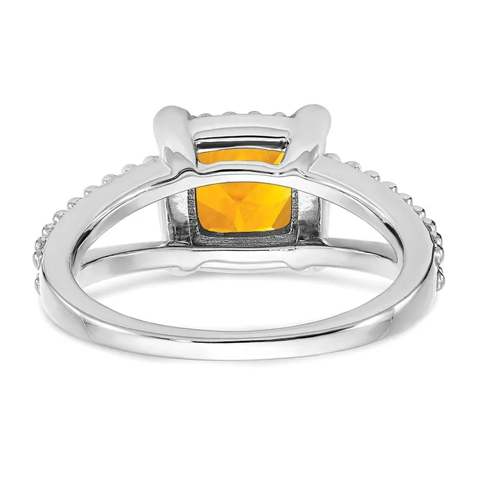 Solid 14k White Gold Cushion Simulated Citrine and CZ Ring Goldia Rings