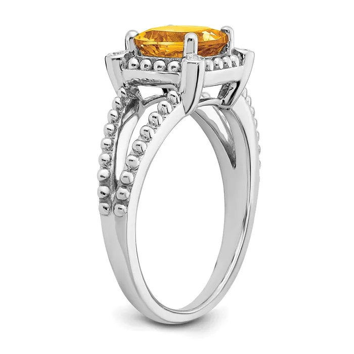 Solid 14k White Gold Cushion Simulated Citrine and CZ Ring Goldia Rings