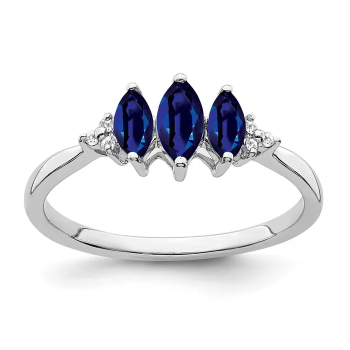 Solid 14k White Gold Marquise Created Simulated Sapphire and CZ 3stone Ring Goldia Rings Solid 14k White Gold Marquise Created Simulated Sapphire and CZ 3stone Ring Goldia Rings