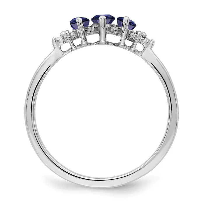 Solid 14k White Gold Marquise Created Simulated Sapphire and CZ 3stone Ring Goldia Rings