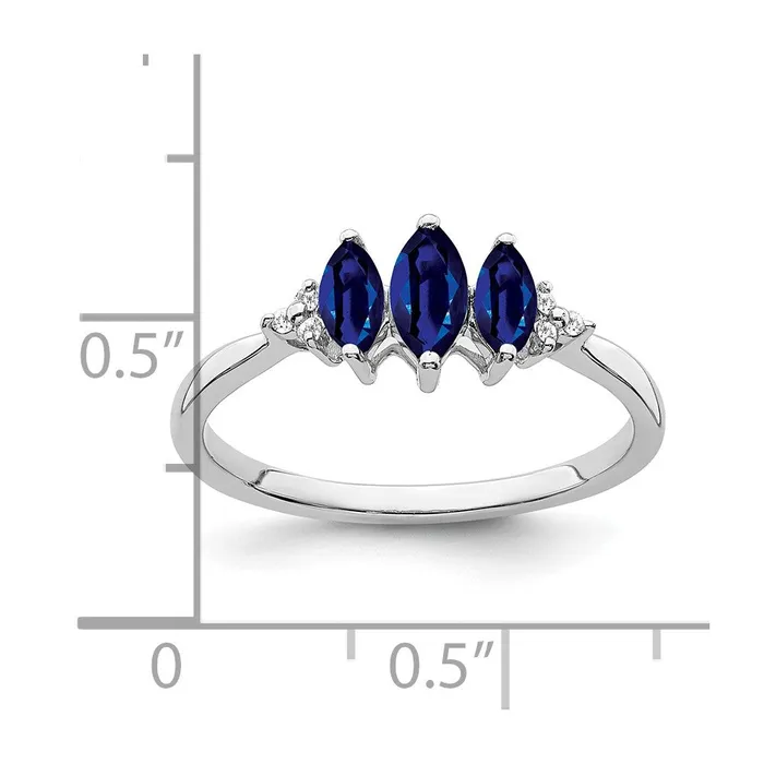 Solid 14k White Gold Marquise Created Simulated Sapphire and CZ 3stone Ring Goldia Rings