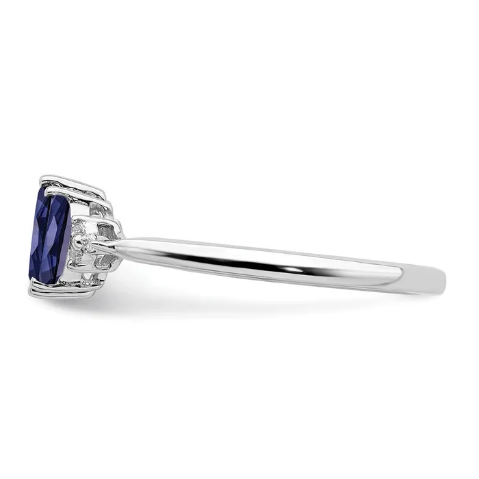 Solid 14k White Gold Marquise Created Simulated Sapphire and CZ 3stone Ring Goldia Rings