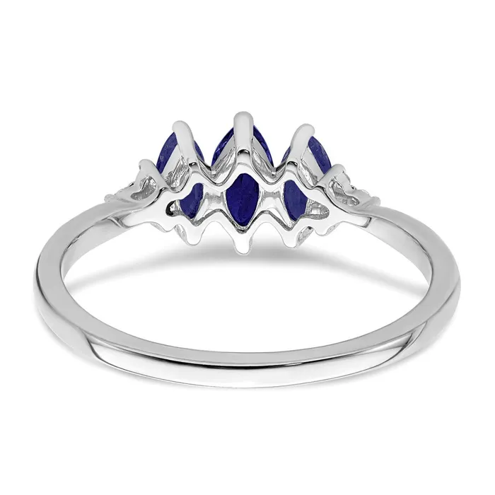 Solid 14k White Gold Marquise Created Simulated Sapphire and CZ 3stone Ring Goldia Rings