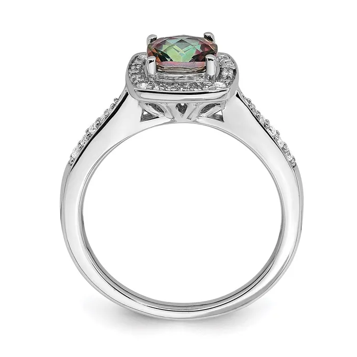 Solid 14k White Gold Mystic Fire Simulated CZ Halo Engagement Ring Goldia Rings