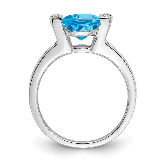 Solid 14k White Gold Oval Simulated Blue Topaz and CZ Ring Goldia Rings
