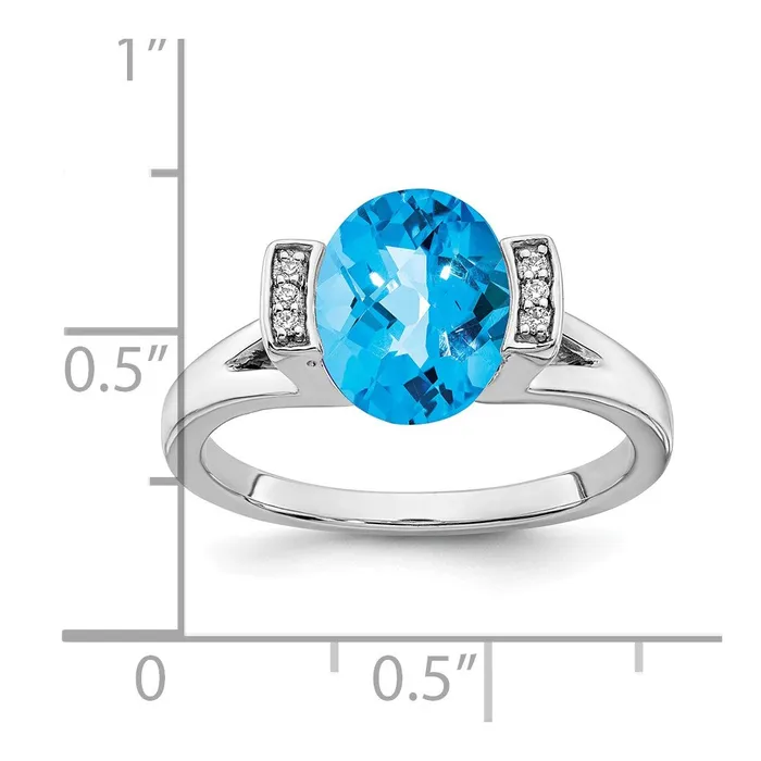 Solid 14k White Gold Oval Simulated Blue Topaz and CZ Ring Goldia Rings