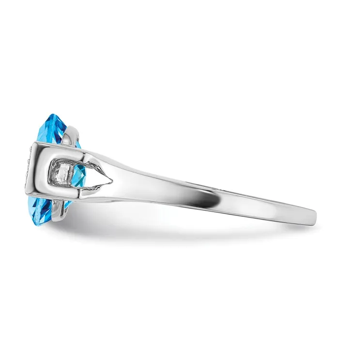 Solid 14k White Gold Oval Simulated Blue Topaz and CZ Ring Goldia Rings