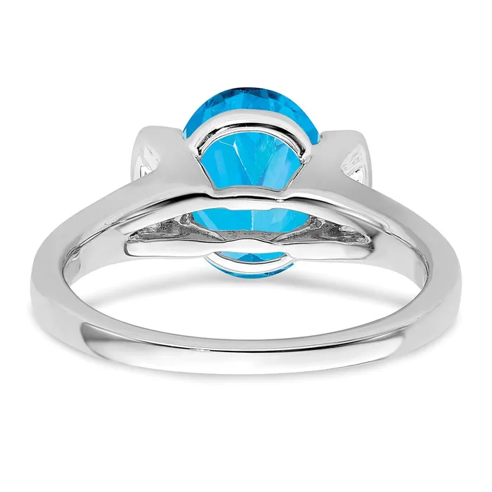 Solid 14k White Gold Oval Simulated Blue Topaz and CZ Ring Goldia Rings