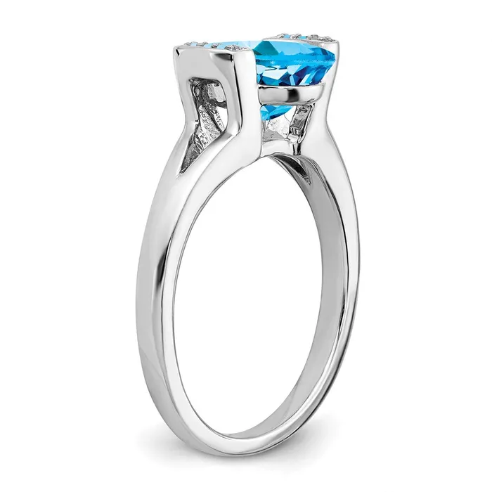 Solid 14k White Gold Oval Simulated Blue Topaz and CZ Ring Goldia Rings