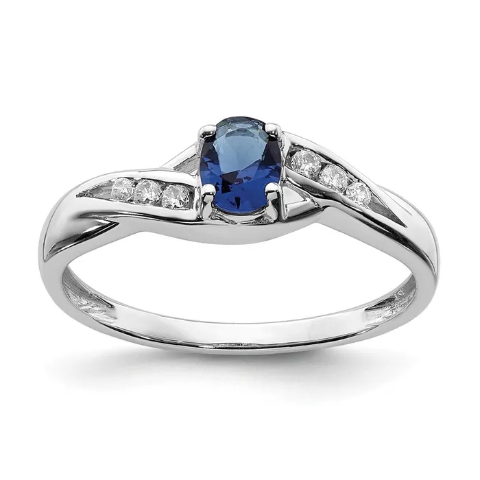 Solid 14k White Gold Oval Simulated Sapphire CZ Ring Goldia Rings